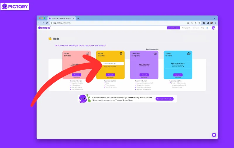 Navigate Pictory AI Dashboard